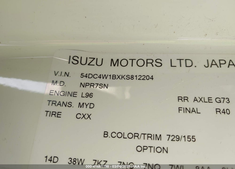 2019 ISUZU NPR HD VIN: 54DC4W1BXKS812204