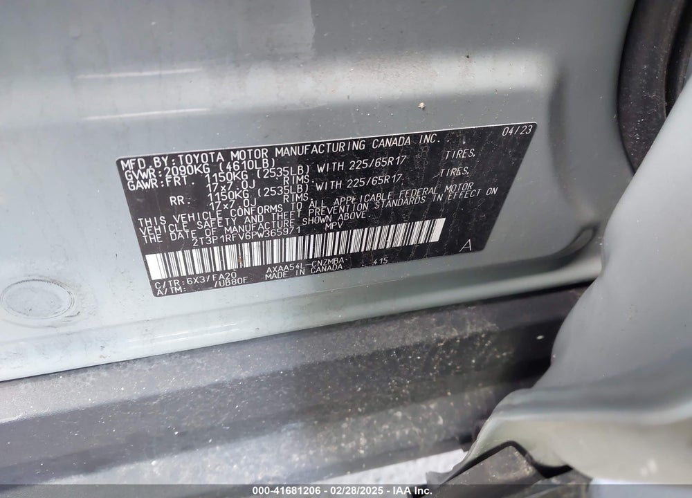 2023 TOYOTA RAV4 VIN: 2T3P1RFV6PW365971