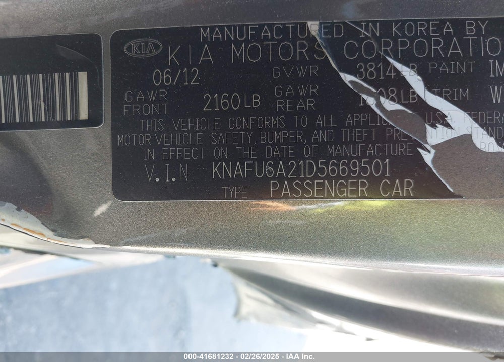 2013 KIA FORTE KOUP VIN: KNAFU6A21D5669501