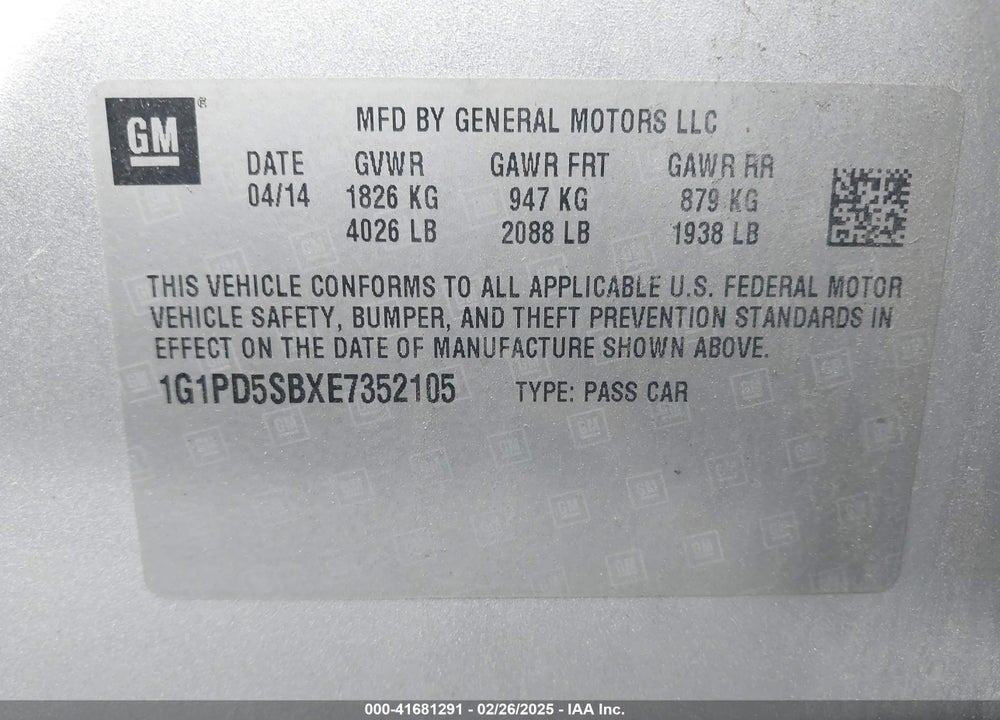 2014 CHEVROLET CRUZE VIN: 1G1PD5SBXE7352105