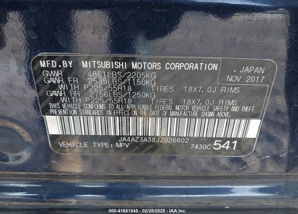 2018 MITSUBISHI OUTLANDER LE VIN: JA4AZ3A38JZ026602