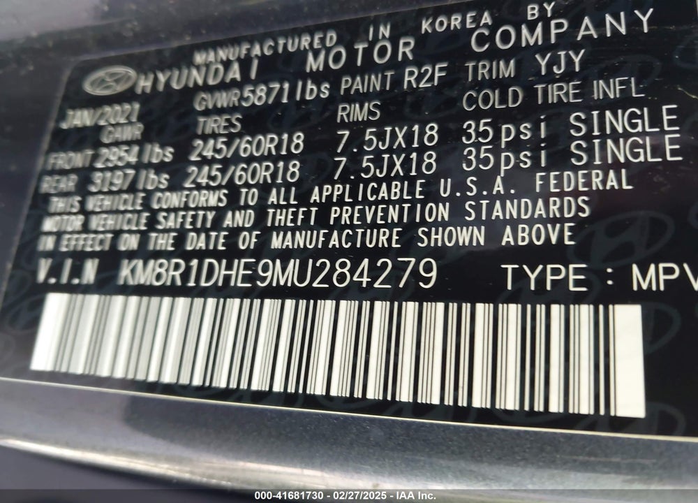 2021 HYUNDAI PALISADE VIN: KM8R1DHE9MU284279