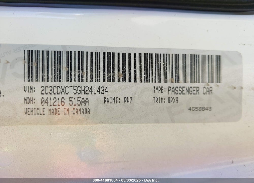 2016 DODGE CHARGER VIN: 2C3CDXCT5GH241434