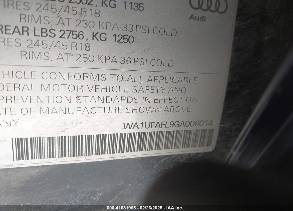 2016 AUDI ALLROAD 2.0T PREMIUM VIN: WA1UFAFL9GA006014