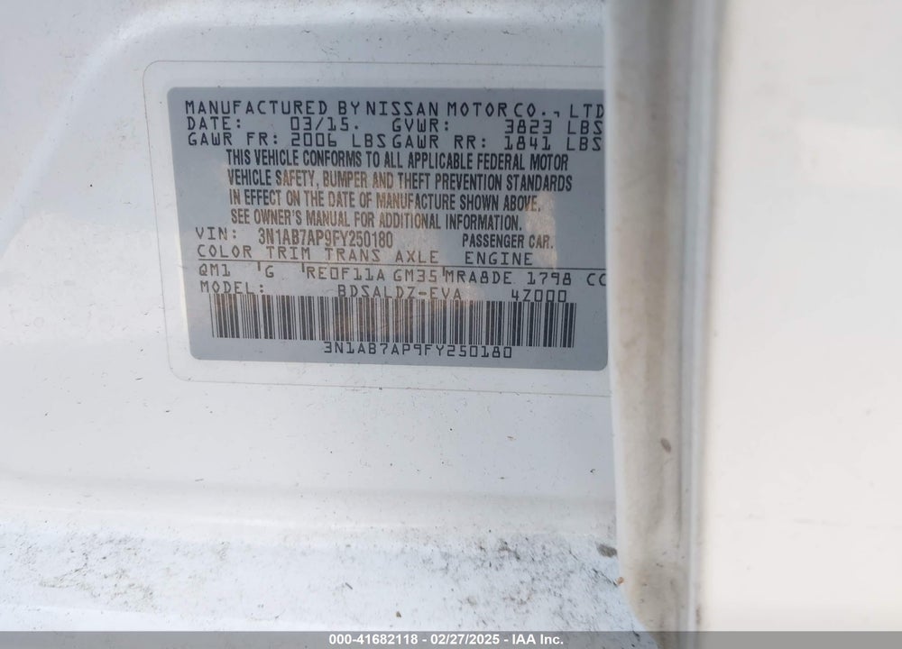 2015 NISSAN SENTRA VIN: 3N1AB7AP9FY250180