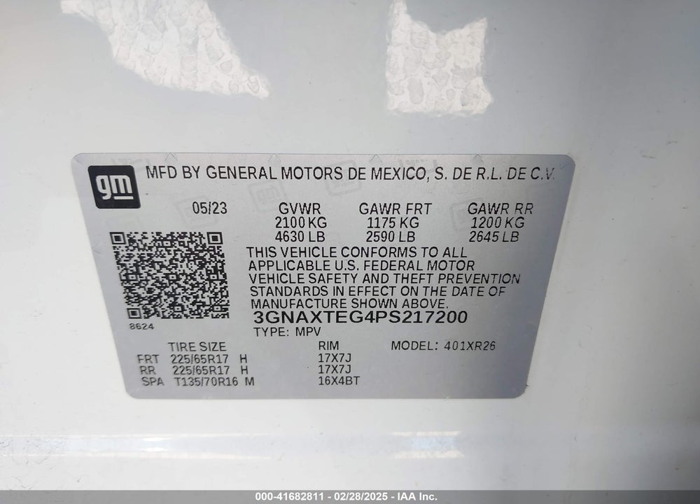 2023 CHEVROLET EQUINOX VIN: 3GNAXTEG4PS217200