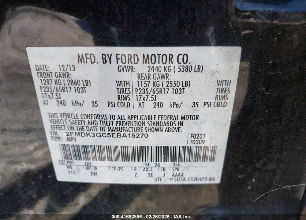 2014 FORD EDGE SE VIN: 2FMDK3GC5EBA15270