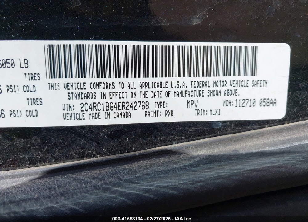 2014 CHRYSLER TOWN & COUNTRY TOURING VIN: 2C4RC1BG4ER242768