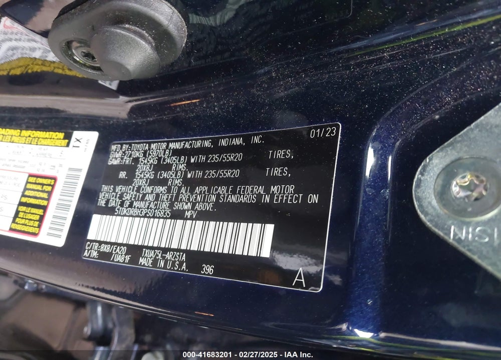 2023 TOYOTA HIGHLANDER VIN: 5TDKDRBH3PS016835