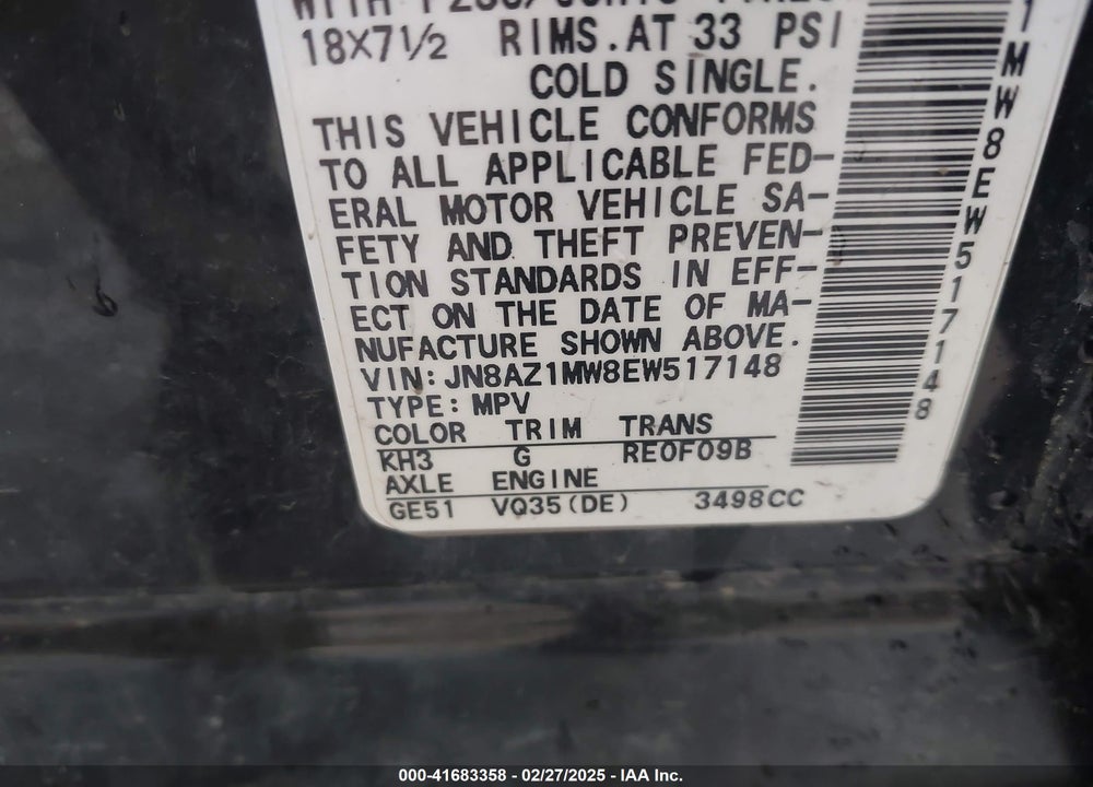 2014 NISSAN MURANO SL VIN: JN8AZ1MW8EW517148