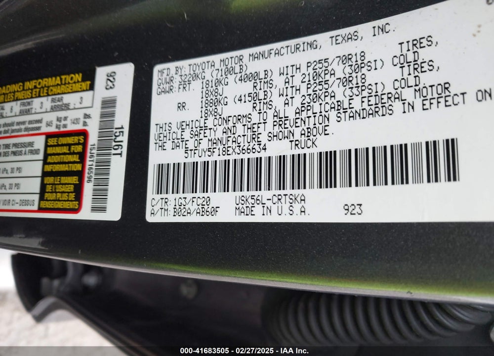 2014 TOYOTA TUNDRA VIN: 5TFUY5F18EX366634
