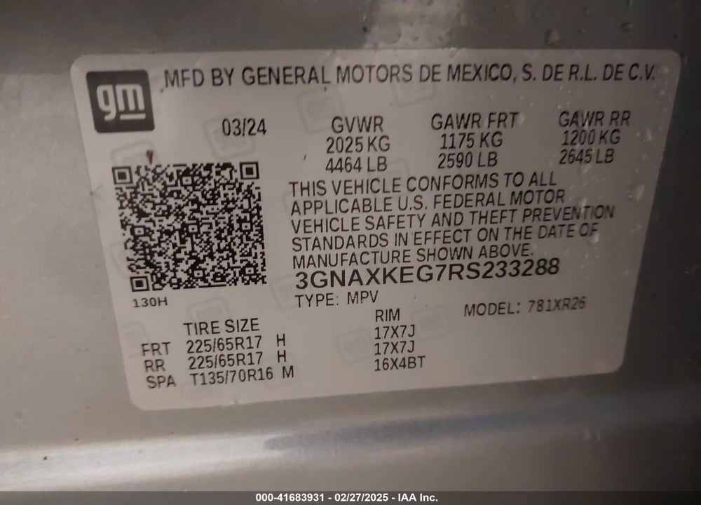 2024 CHEVROLET EQUINOX FWD LT VIN: 3GNAXKEG7RS233288