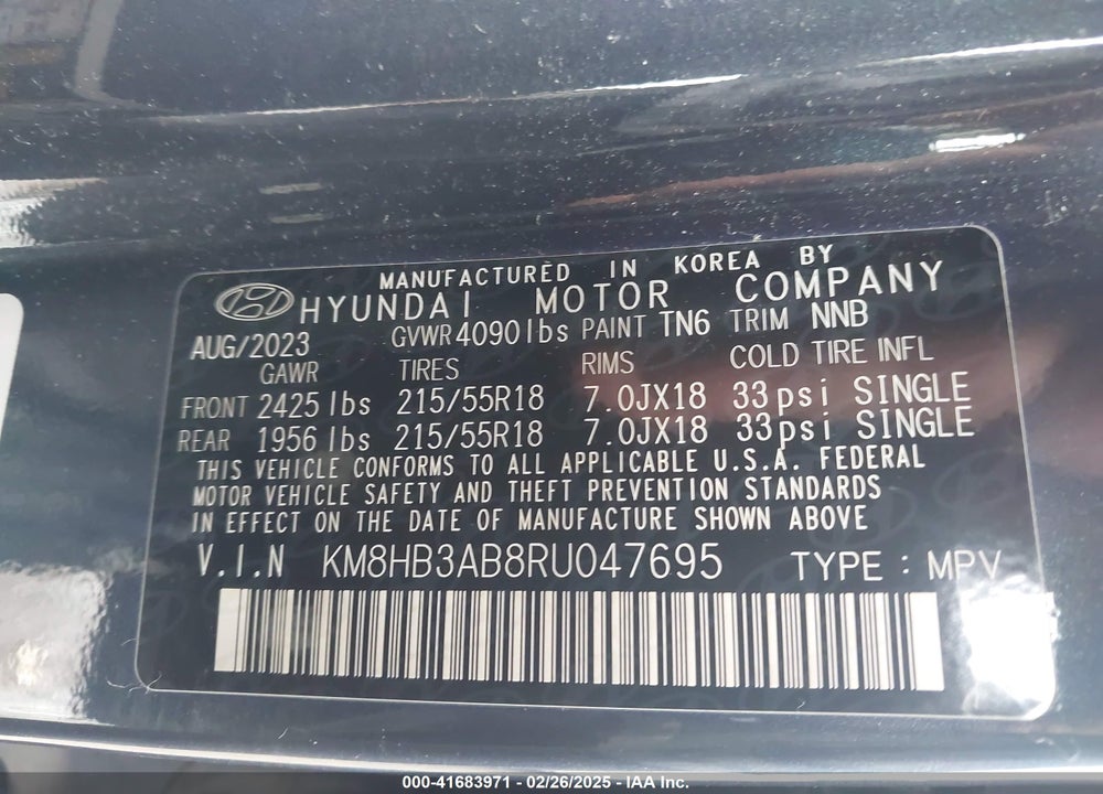 2024 HYUNDAI KONA SEL VIN: KM8HB3AB8RU047695