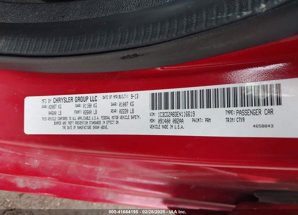 2014 DODGE AVENGER VIN: 1C3CDZAB3EN116619