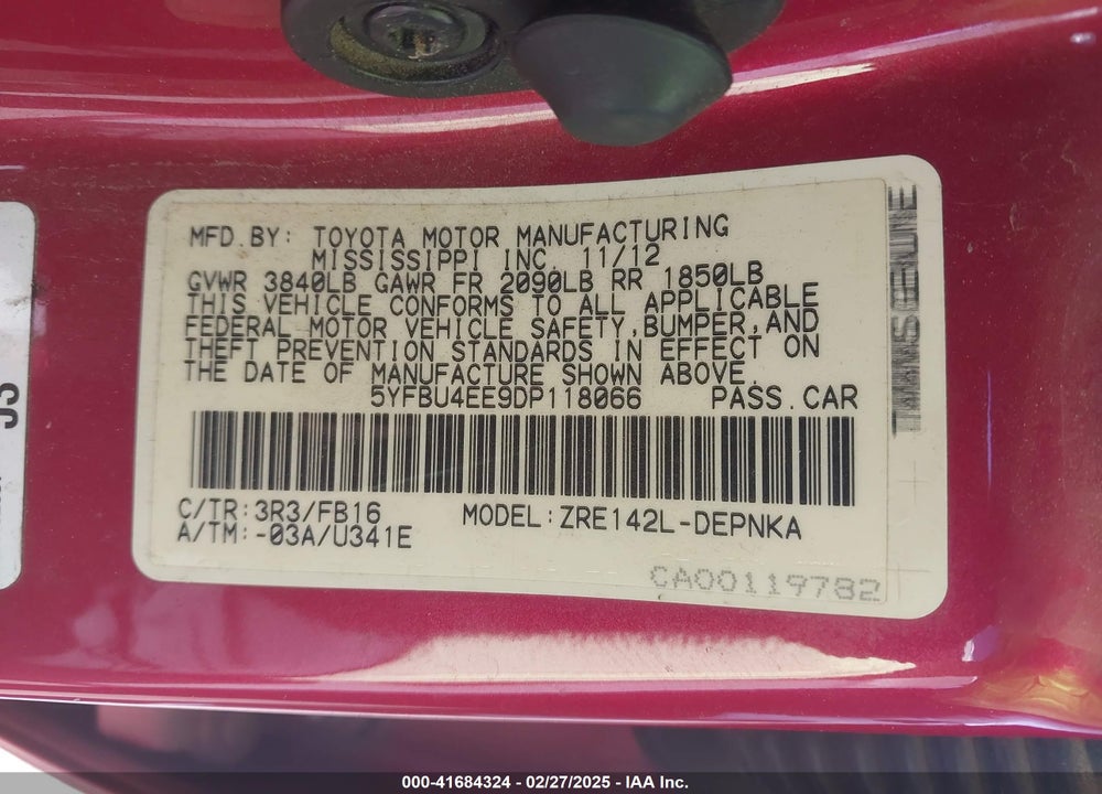 2013 TOYOTA COROLLA LE VIN: 5YFBU4EE9DP118066