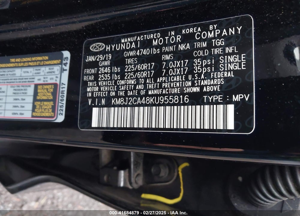 2019 HYUNDAI TUCSON VIN: KM8J2CA48KU955816