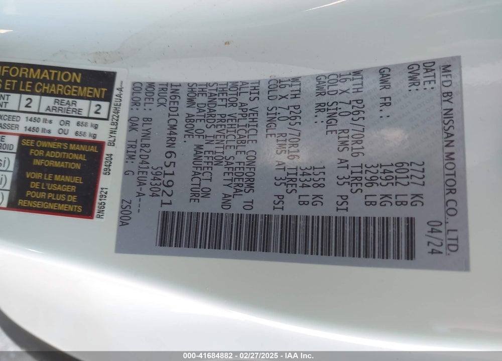 2024 NISSAN FRONTIER KING CAB SV 4X4 VIN: 1N6ED1CM4RN651921
