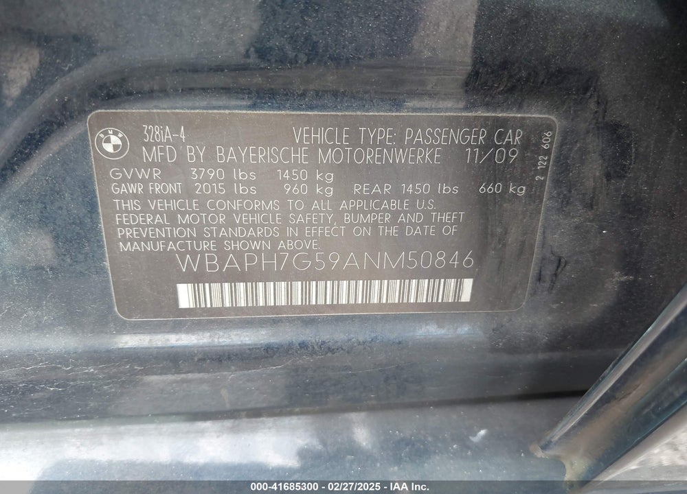 2010 BMW 328I VIN: WBAPH7G59ANM50846