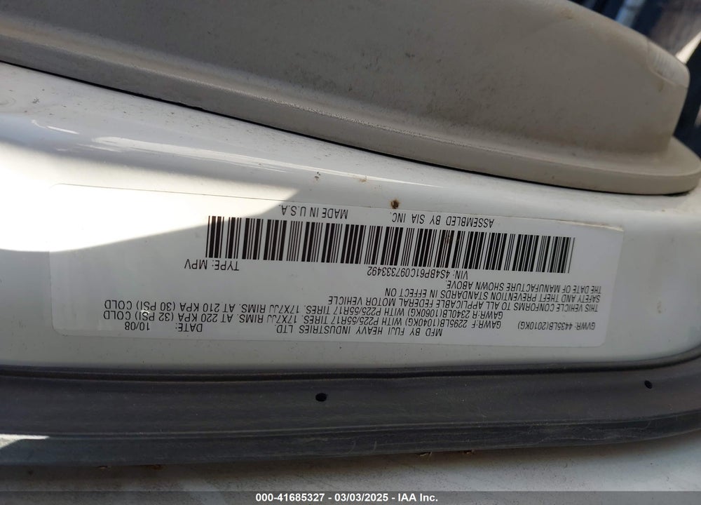 2009 SUBARU OUTBACK 2.5I VIN: 4S4BP61C097333492