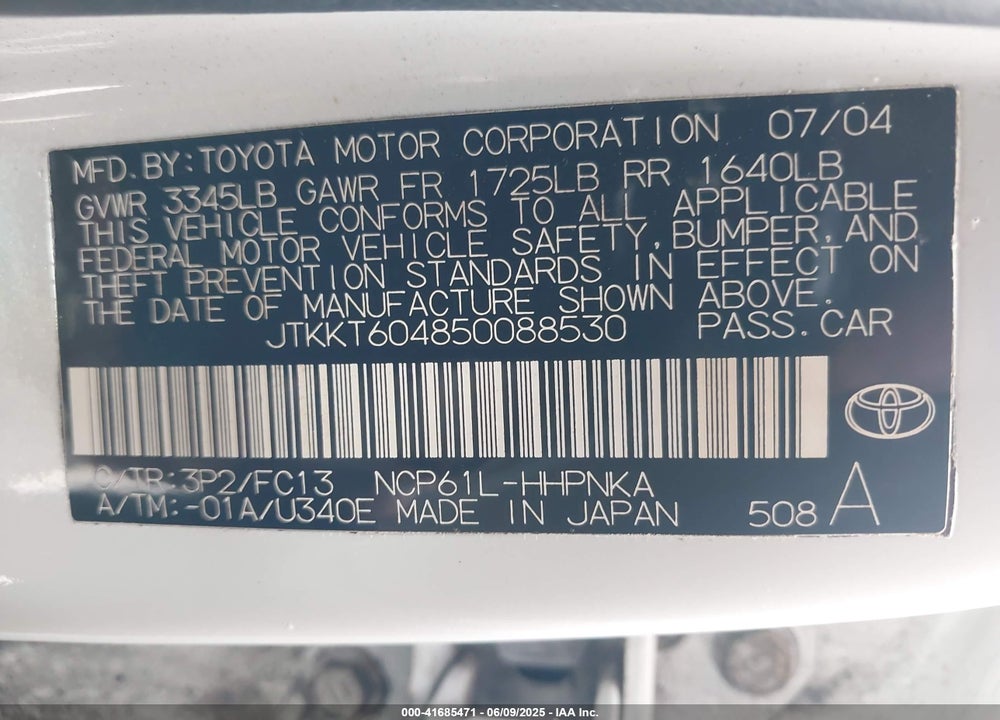 2005 SCION XA VIN: JTKKT604850088530