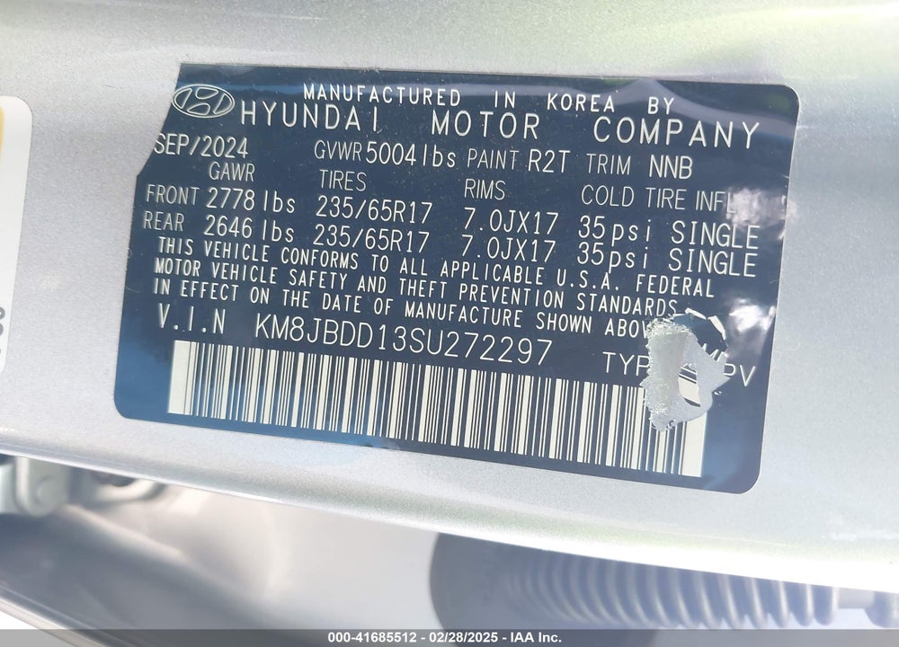 2025 HYUNDAI TUCSON HYBRID VIN: KM8JBDD13SU272297