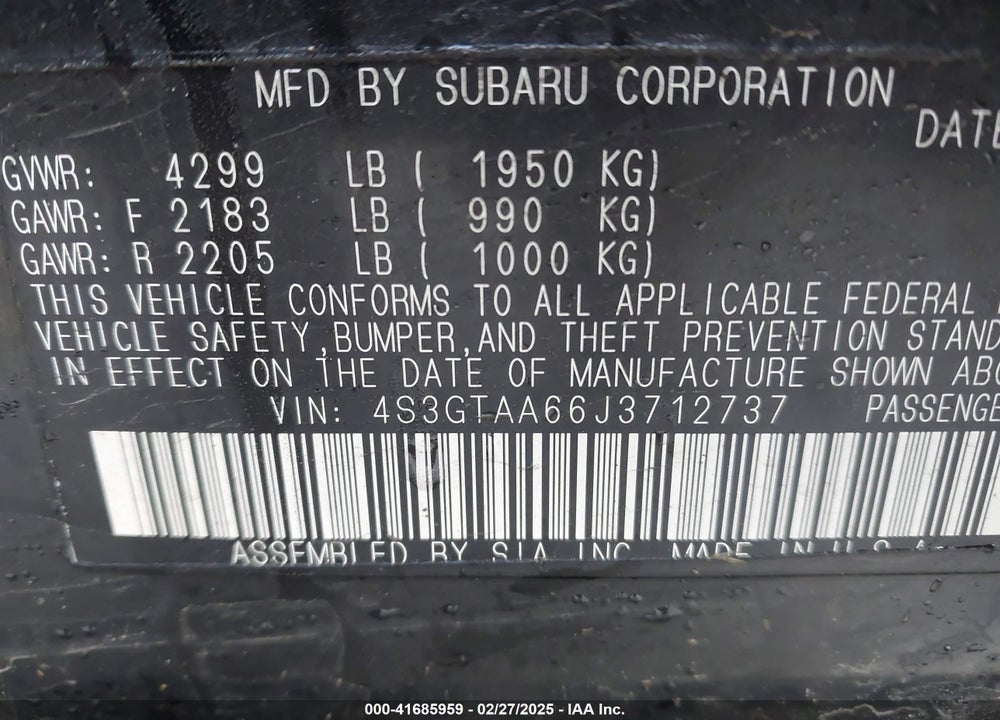 2018 SUBARU IMPREZA VIN: 4S3GTAA66J3712737