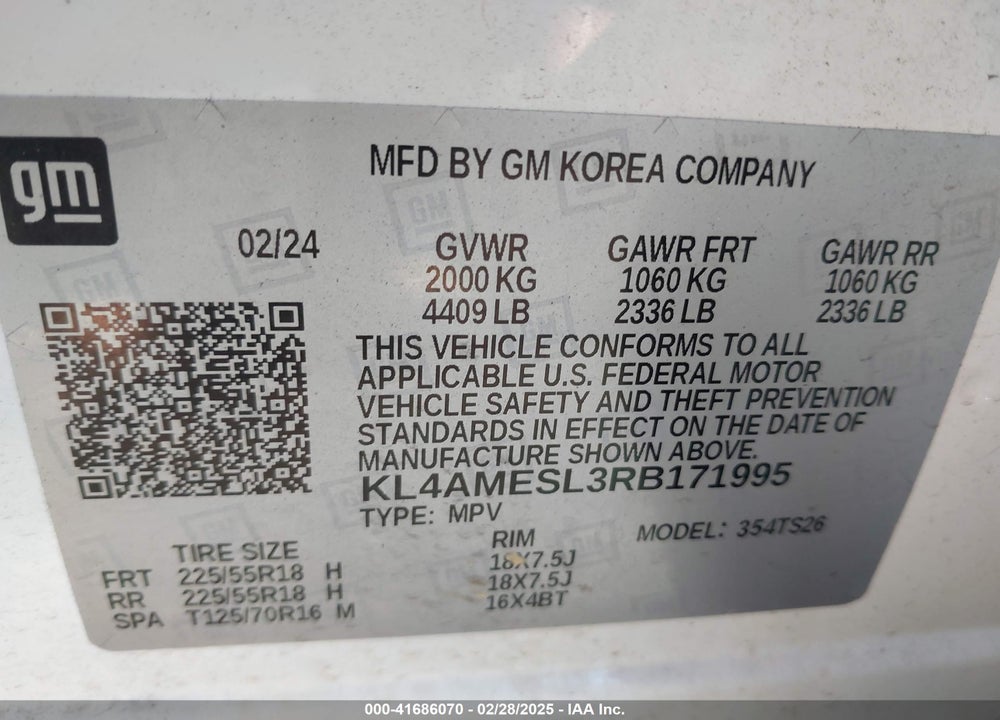 2024 BUICK ENCORE GX SPORT TOURING AWD VIN: KL4AMESL3RB171995