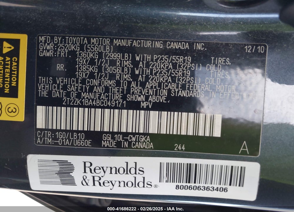 2011 LEXUS RX 350 VIN: 2T2ZK1BA4BC049171