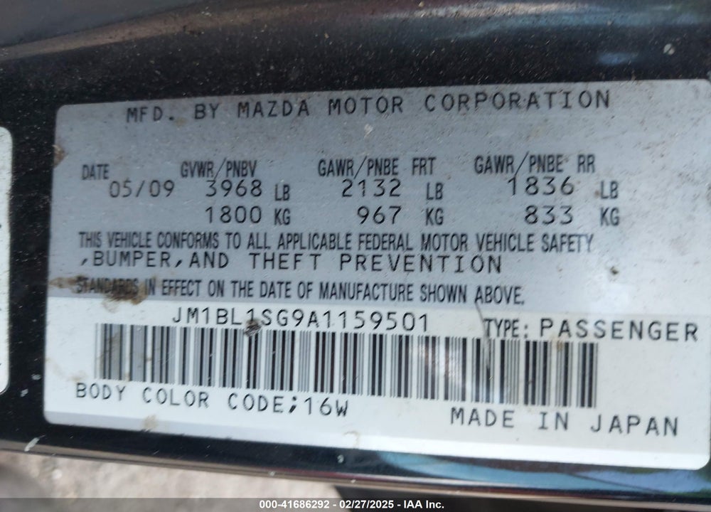 2010 MAZDA 3 I TOURING VIN: JM1BL1SG9A1159501