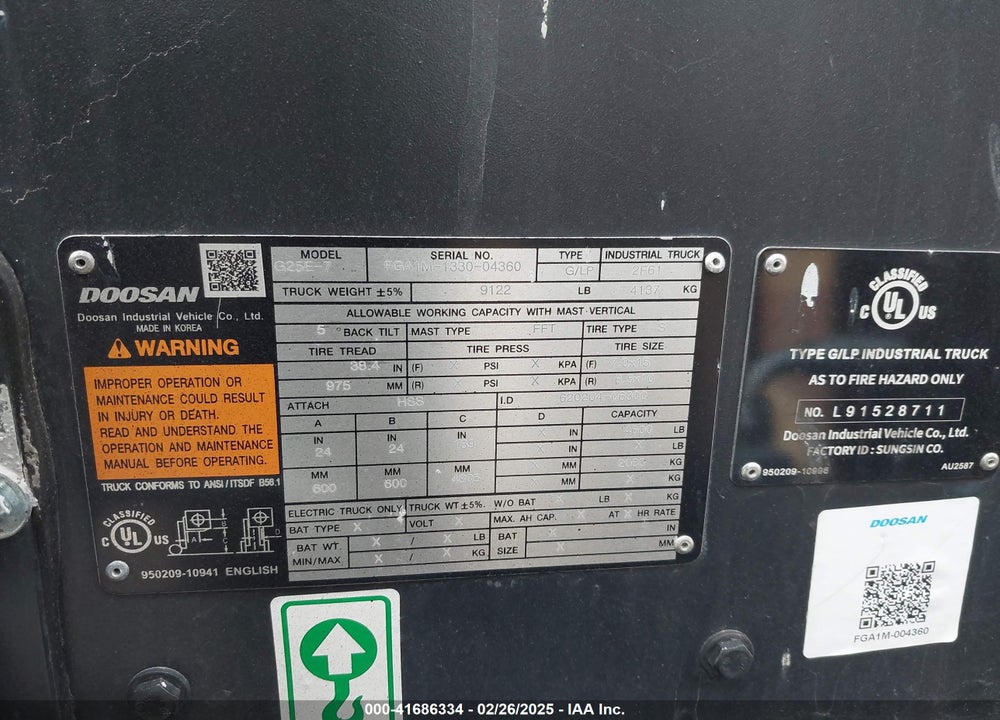 2023 DOOSAN OTHER VIN: FGA1M133004360