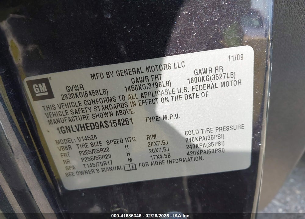 2010 CHEVROLET TRAVERSE LTZ VIN: 1GNLVHED9AS154261