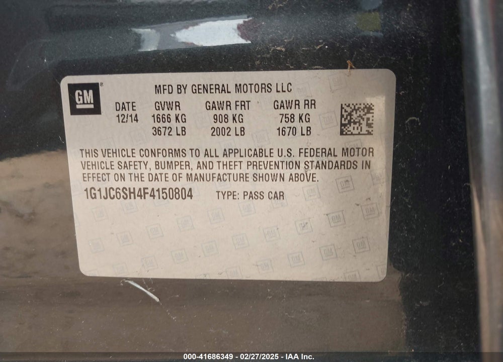 2015 CHEVROLET SONIC VIN: 1G1JC6SH4F4150804
