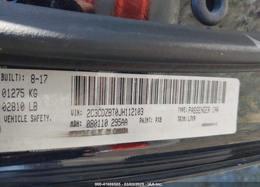 2018 DODGE CHALLENGER VIN: 2C3CDZBT0JH112103