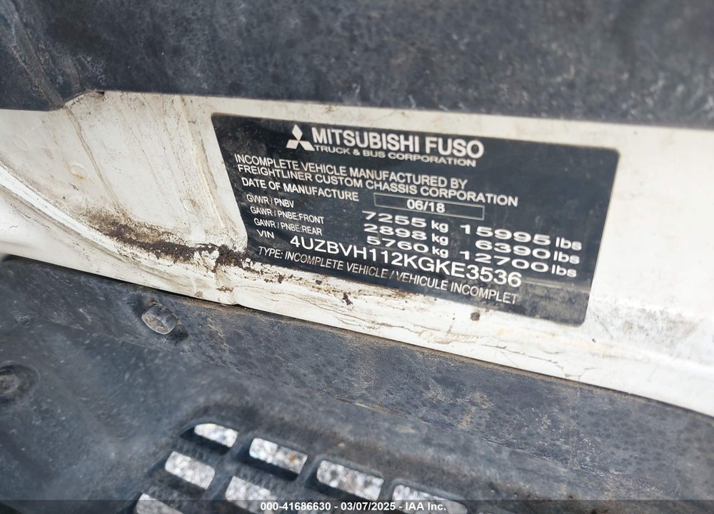 2019 MITSUBISHI FEC7TS VIN: 4UZBVH112KGKE3536