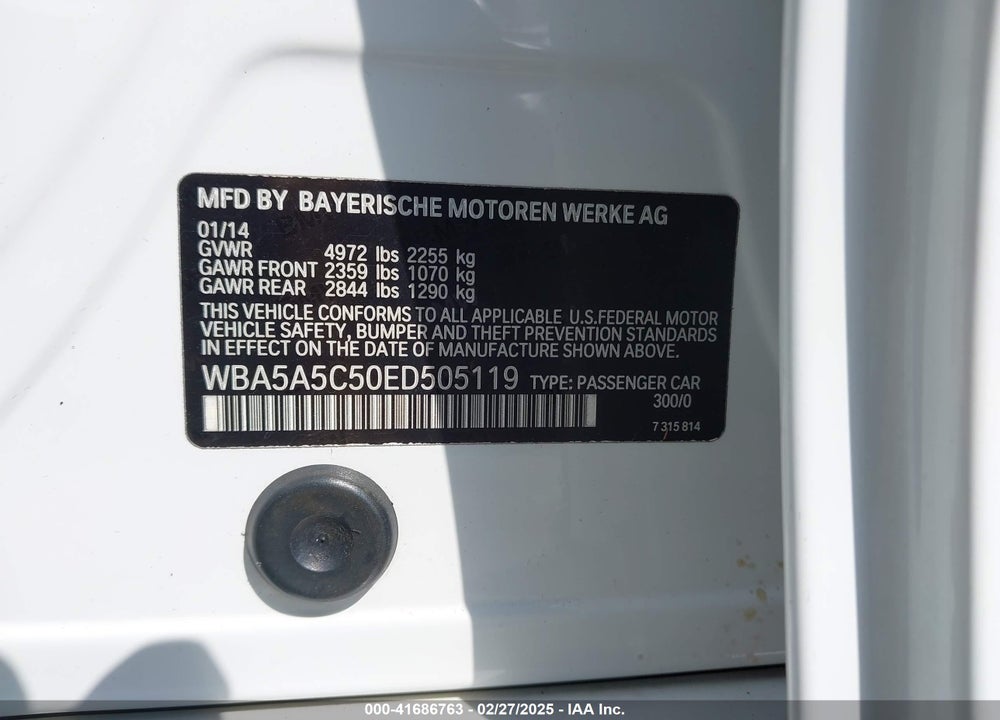 2014 BMW 5 SERIES 528I VIN: WBA5A5C50ED505119