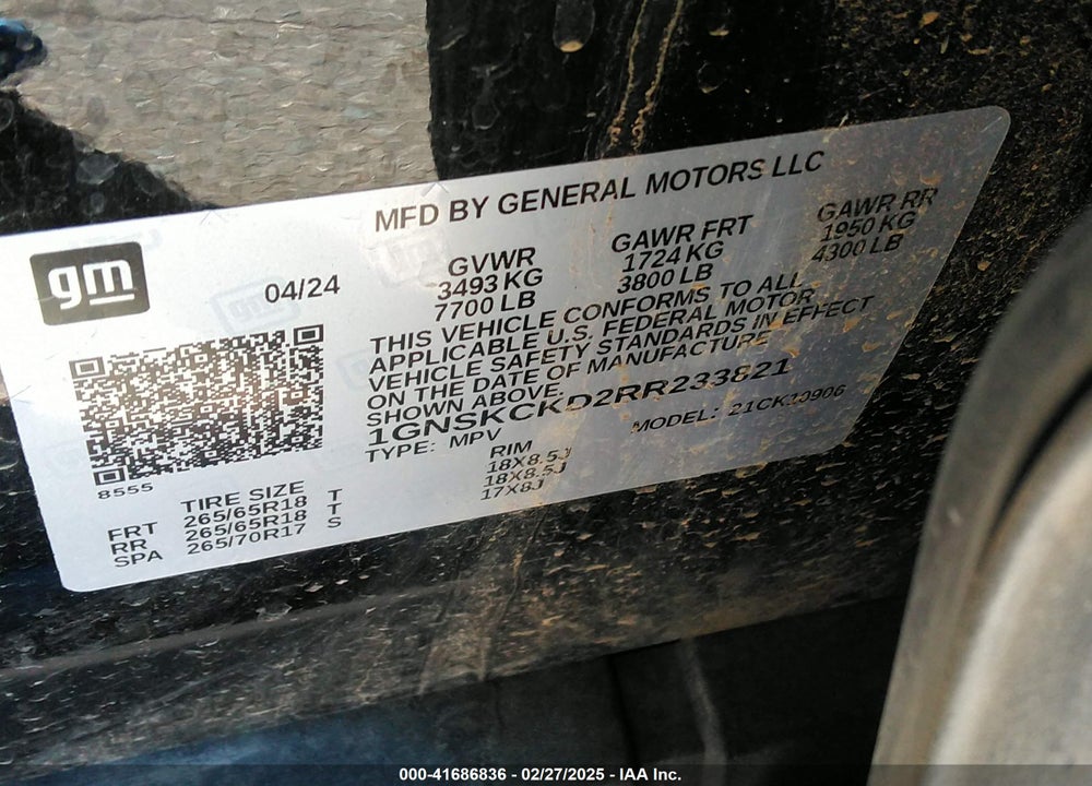 2024 CHEVROLET SUBURBAN 4WD LT VIN: 1GNSKCKD2RR233821