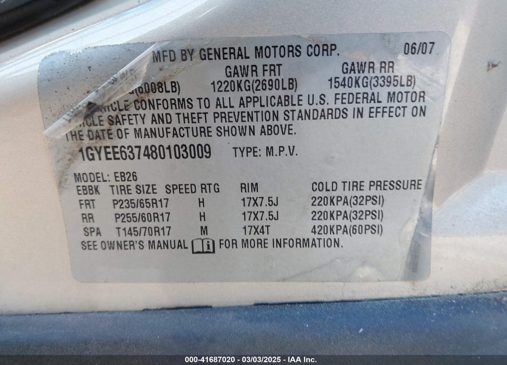 2008 CADILLAC SRX V6 VIN: 1GYEE637480103009