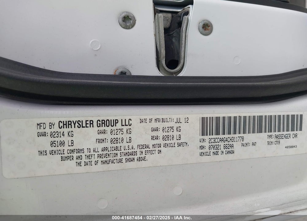 2012 CHRYSLER 300 VIN: 2C3CCAAG4CH311778