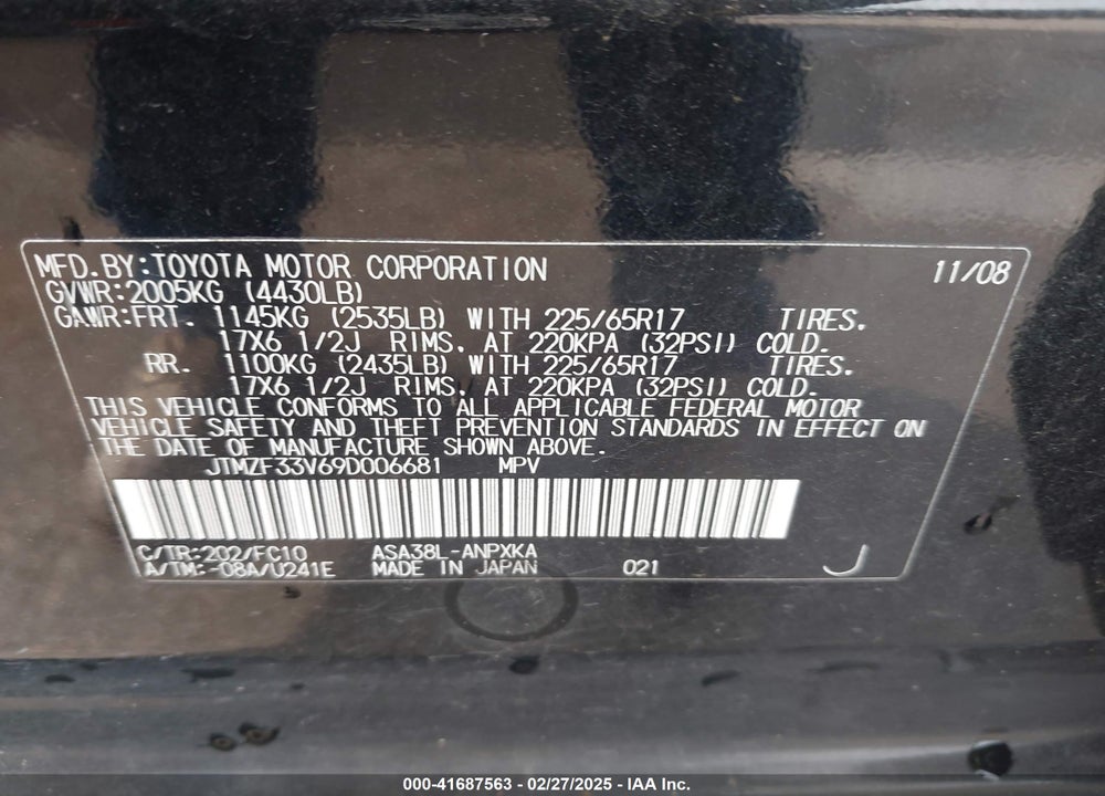 2009 TOYOTA RAV4 VIN: JTMZF33V69D006681