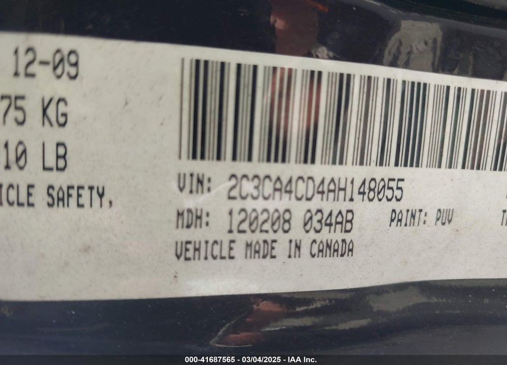 2010 CHRYSLER 300 VIN: 2C3CA4CD4AH148055