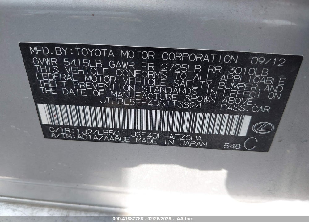 2013 LEXUS LS 460 VIN: JTHBL5EF4D5113824