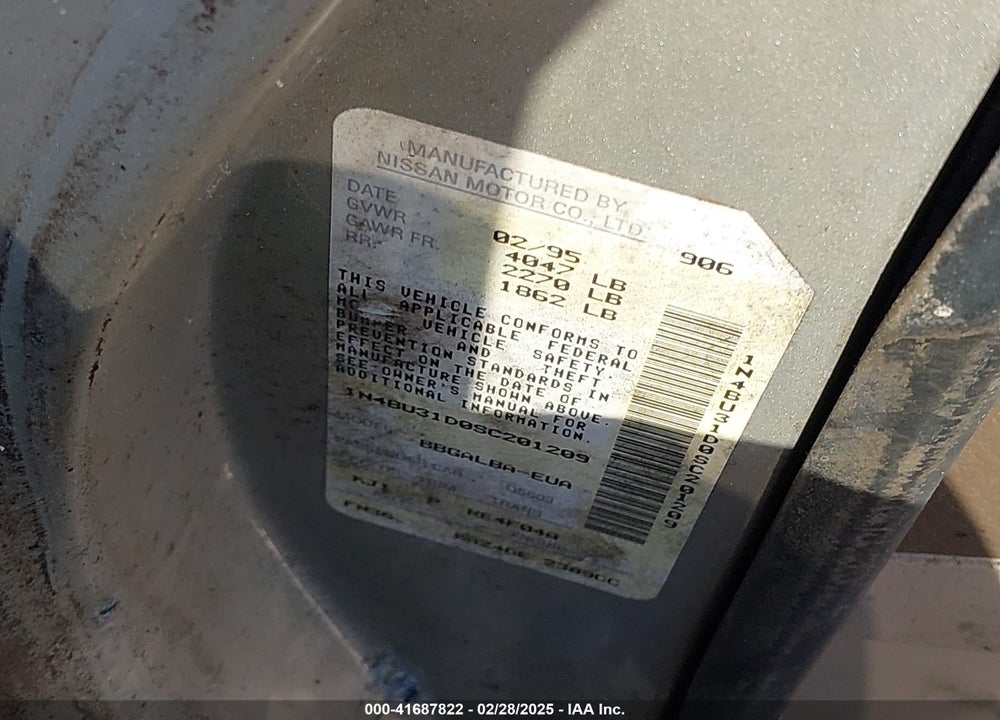 1995 NISSAN ALTIMA VIN: 1N4BU31D08C201209