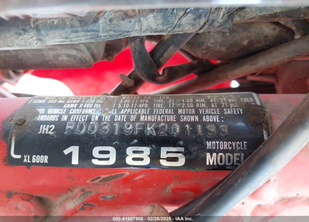 1985 HONDA XL600 R VIN: JH2PD0319FK201133