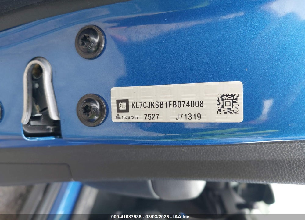 2015 CHEVROLET TRAX VIN: KL7CJKSB1FB074008