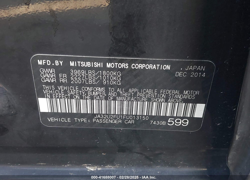 2015 MITSUBISHI LANCER VIN: JA32U2FU1FU013150