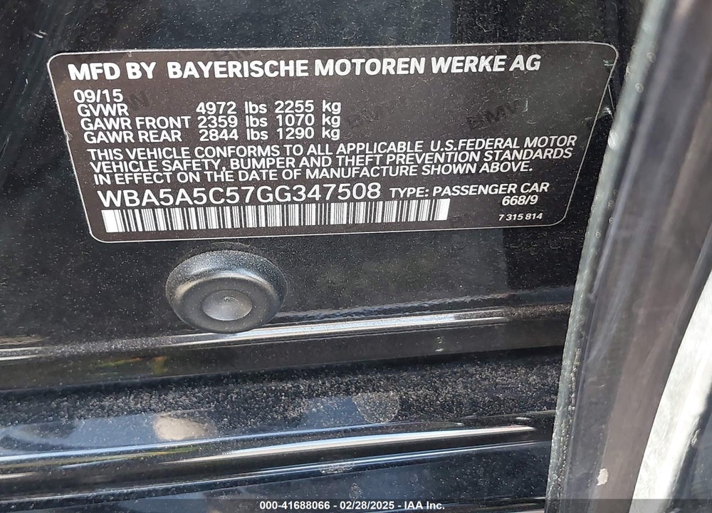 2016 BMW 528I VIN: WBA5A5C57GG347508