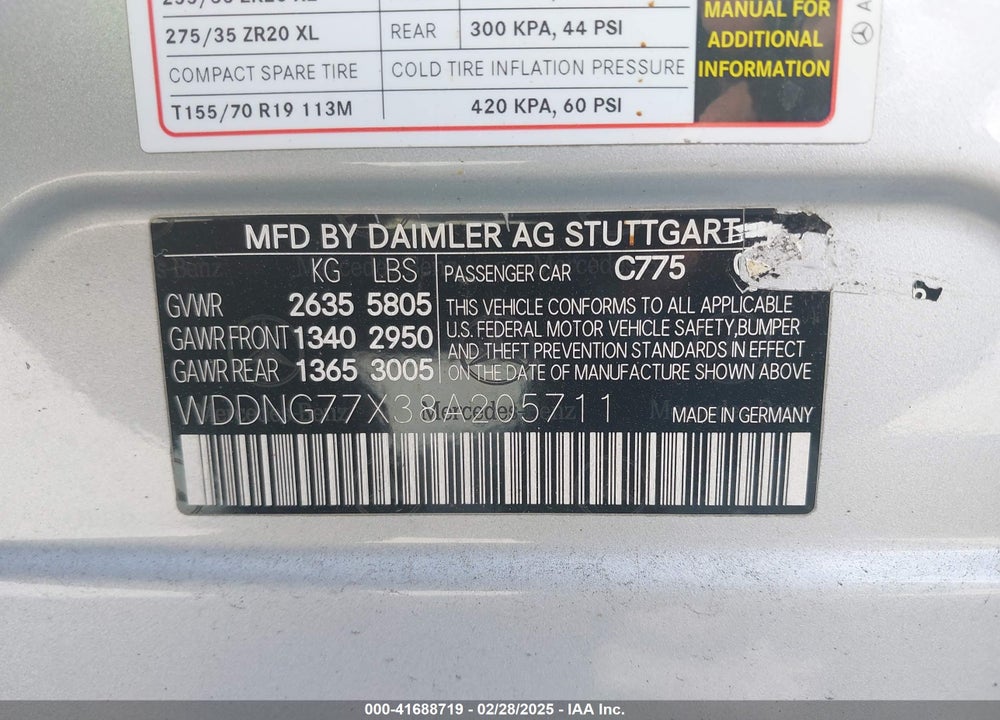 2008 MERCEDES-BENZ S 63 AMG VIN: WDDNG77X38A205711