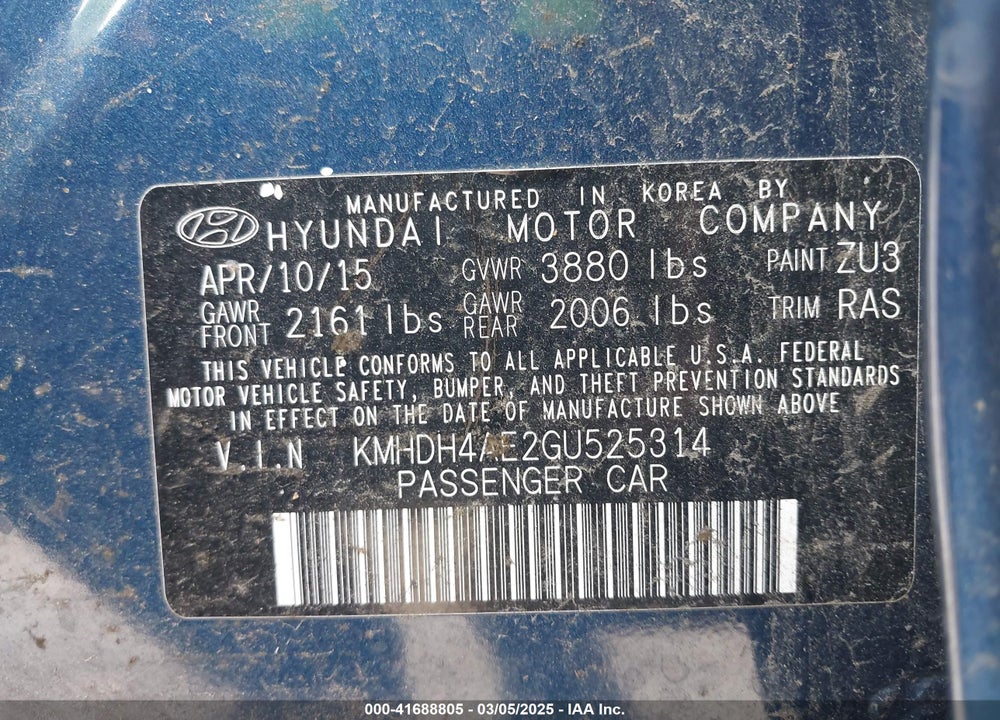 2016 HYUNDAI ELANTRA SE VIN: KMHDH4AE2GU525314