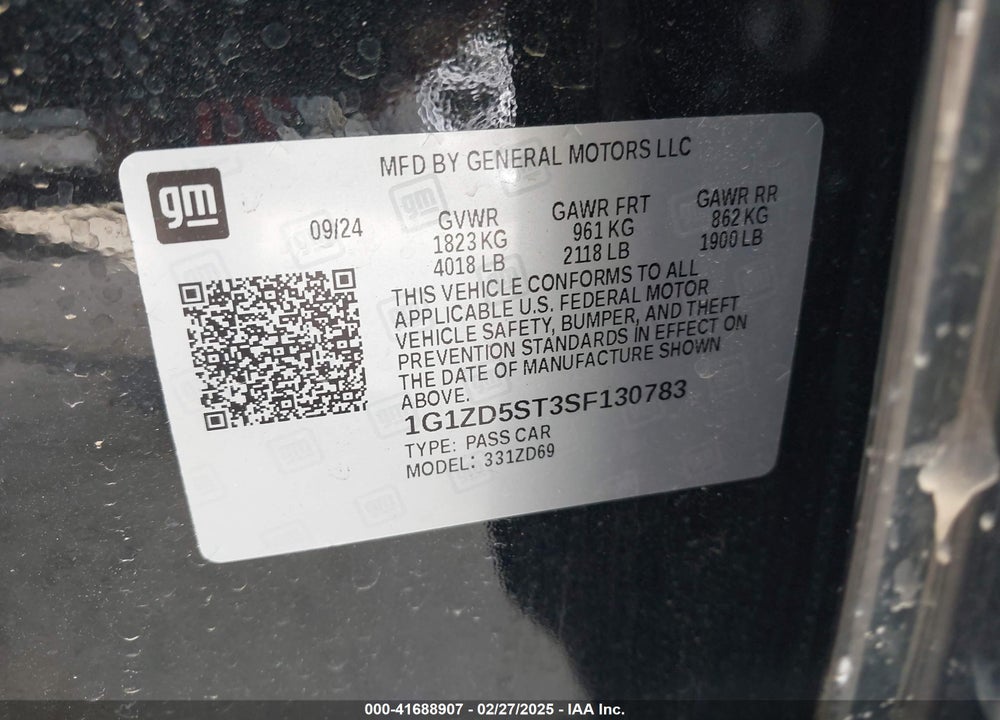 2025 CHEVROLET MALIBU FWD 1LT VIN: 1G1ZD5ST3SF130783