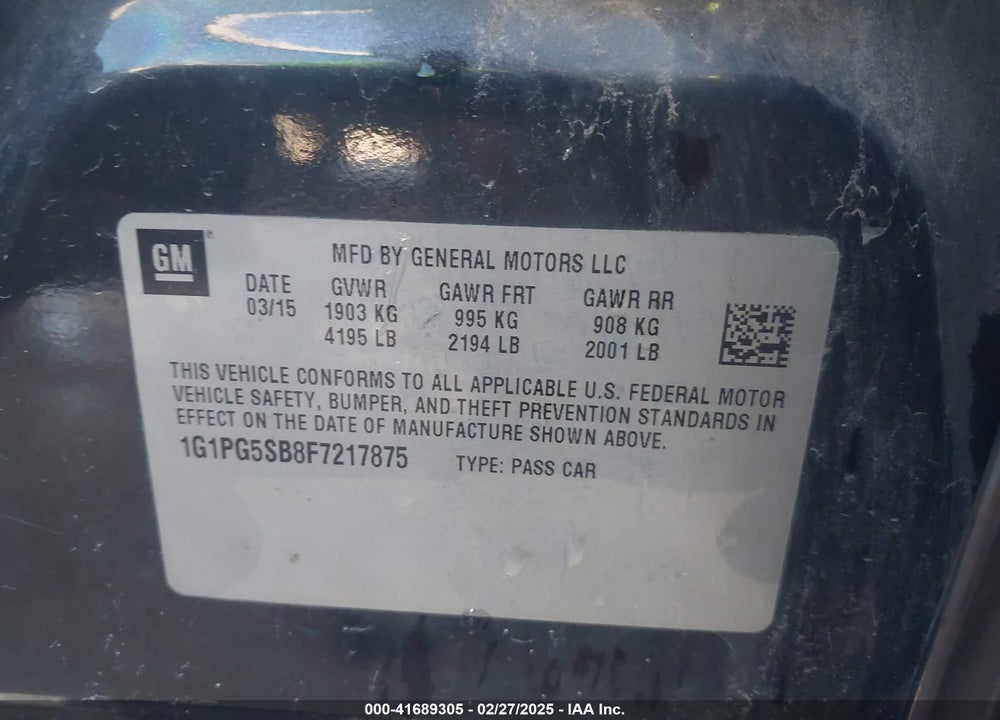 2015 CHEVROLET CRUZE VIN: 1G1PG5SB8F7217875